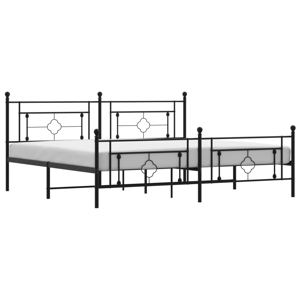 Metal Bed Frame with Headboard and Footboard Black 193x203 cm