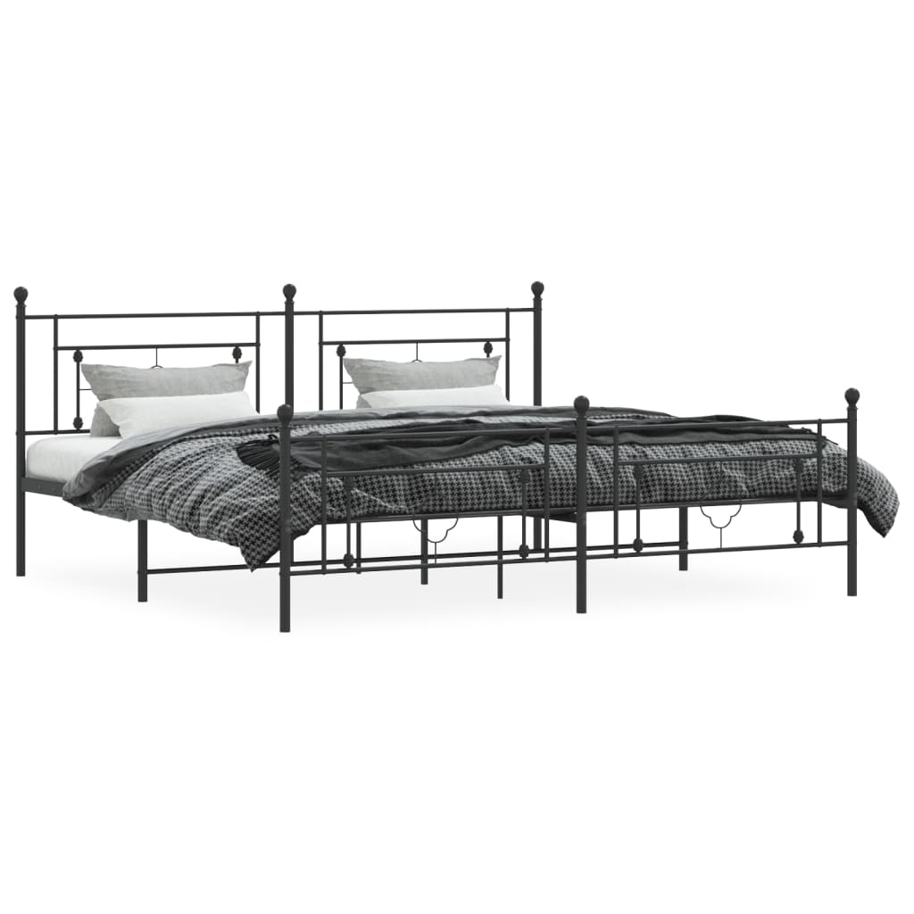 Metal Bed Frame with Headboard and Footboard Black 193x203 cm