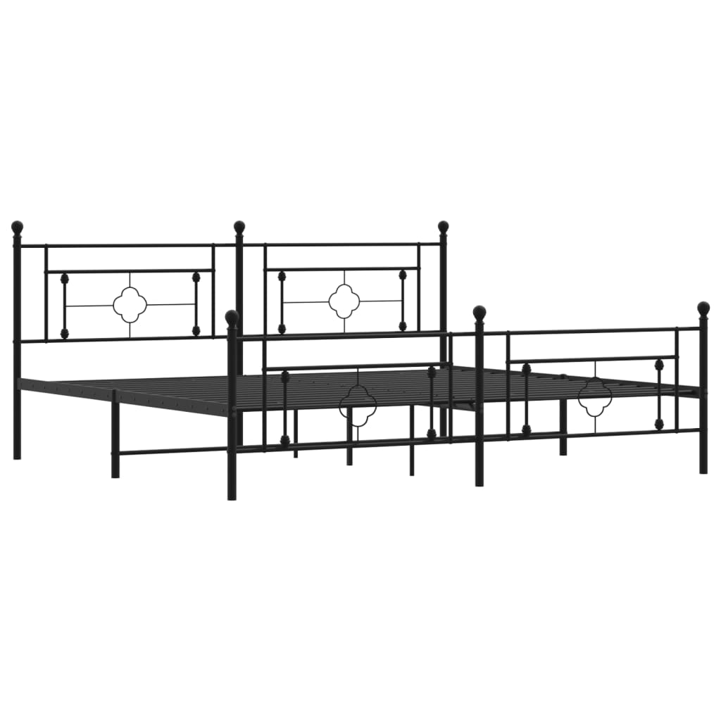 Metal Bed Frame with Headboard and Footboard Black 193x203 cm