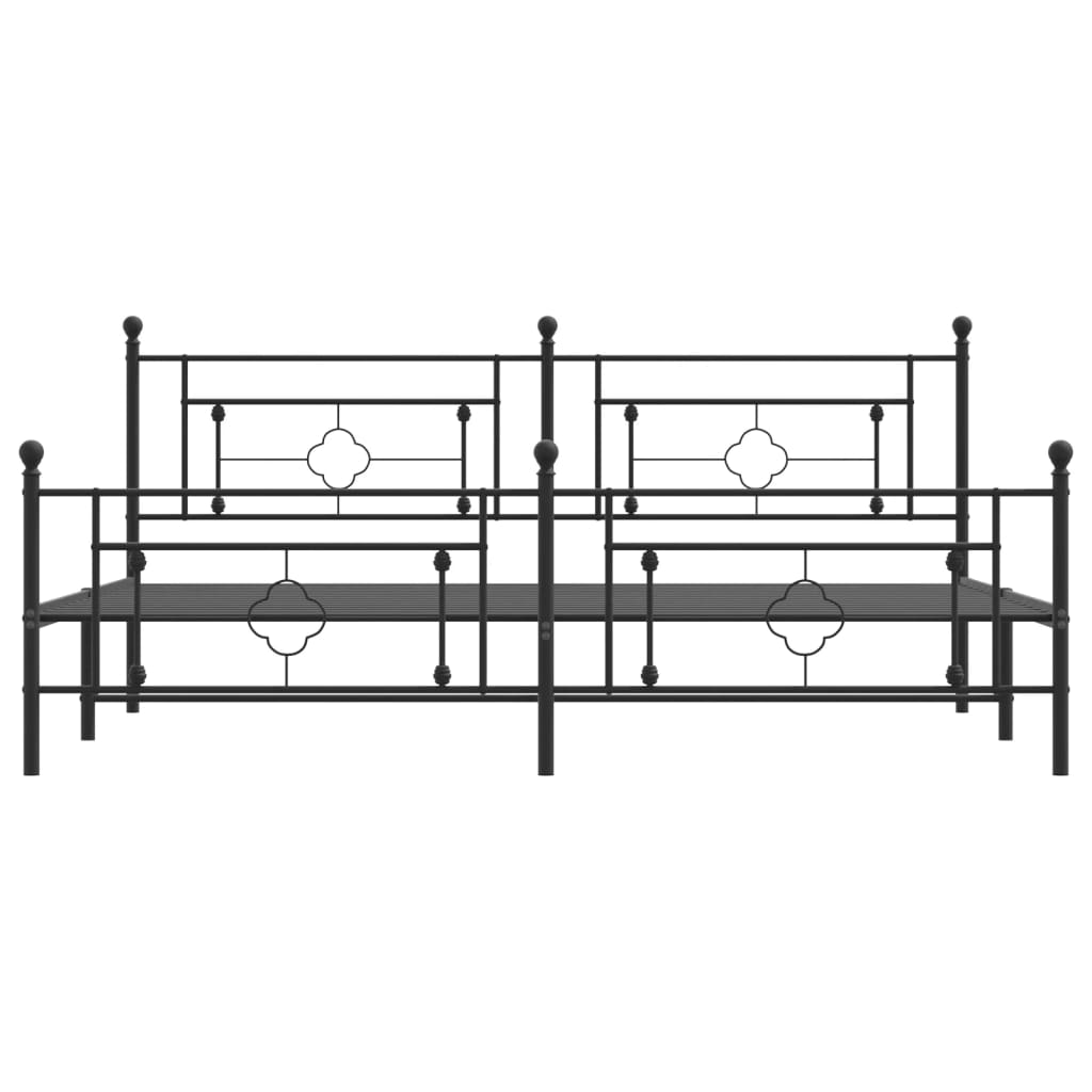 Metal Bed Frame with Headboard and Footboard Black 193x203 cm