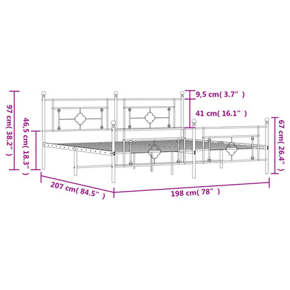 Metal Bed Frame with Headboard and Footboard Black 193x203 cm