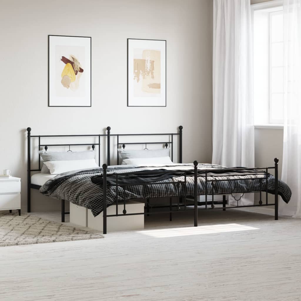 Metal Bed Frame with Headboard and Footboard Black 193x203 cm