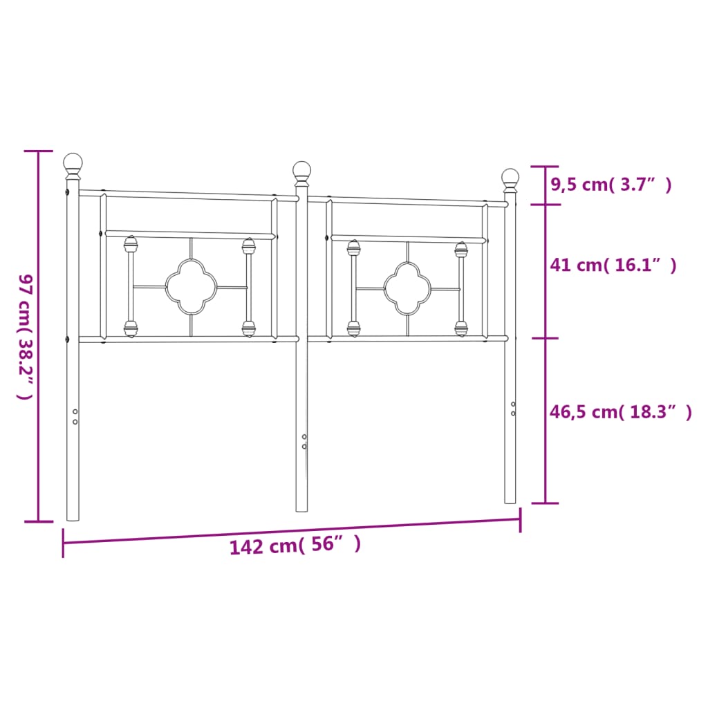 Metal Headboard Black 135 cm