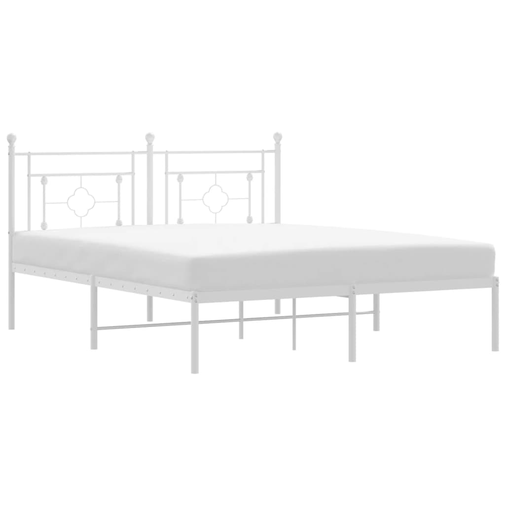 Metal Bed Frame without Mattress with Headboard White 150x200 cm King Size