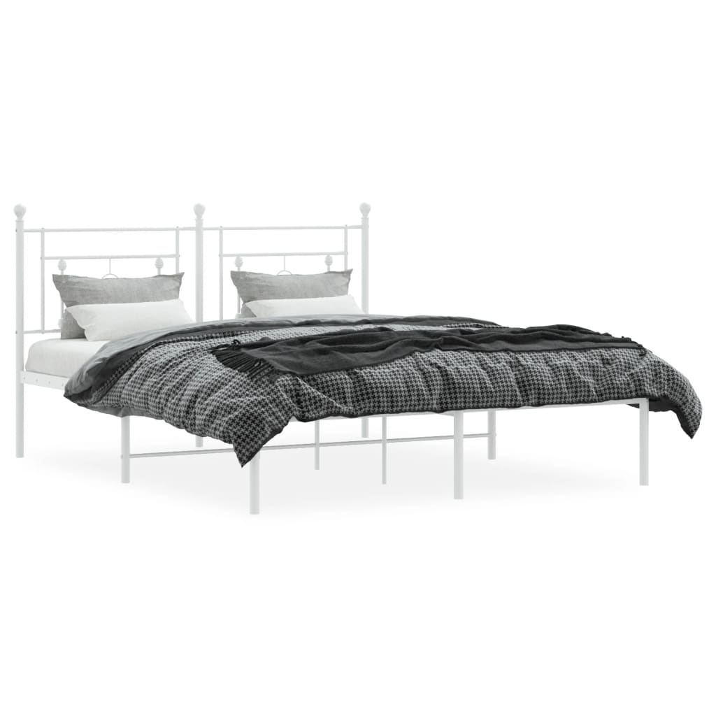 Metal Bed Frame without Mattress with Headboard White 150x200 cm King Size