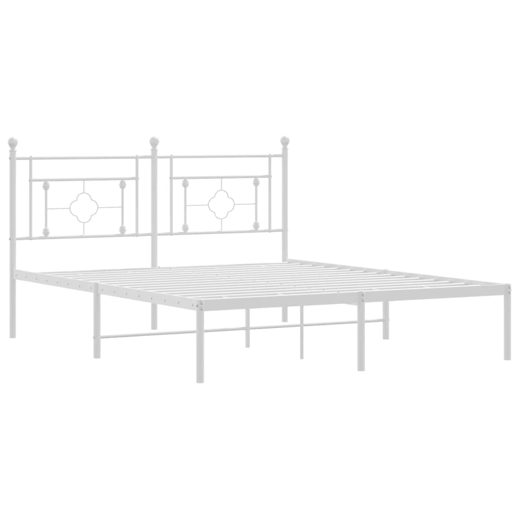 Metal Bed Frame without Mattress with Headboard White 150x200 cm King Size