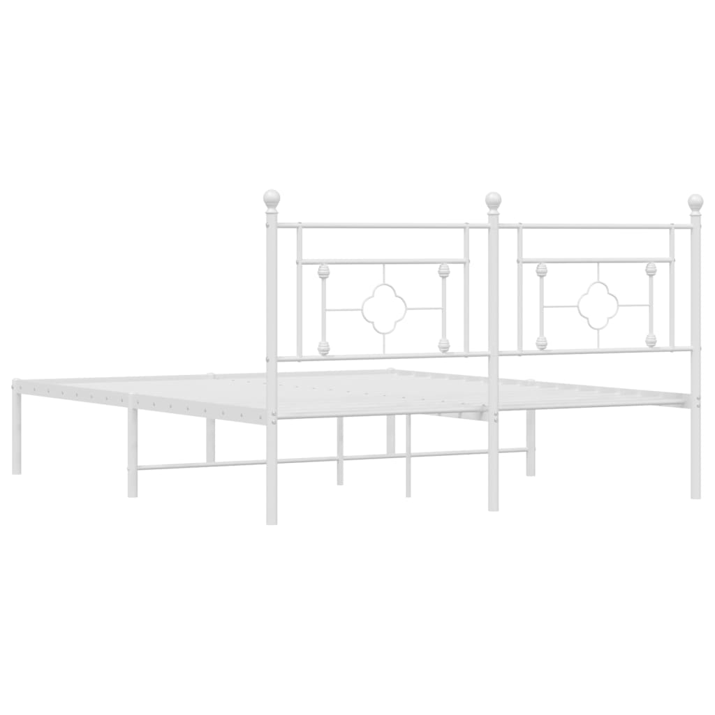 Metal Bed Frame without Mattress with Headboard White 150x200 cm King Size