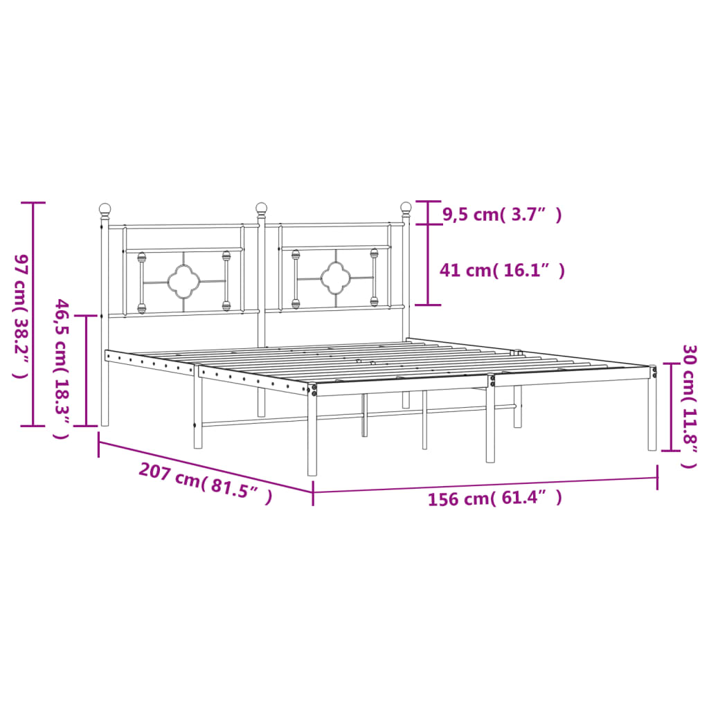 Metal Bed Frame without Mattress with Headboard White 150x200 cm King Size