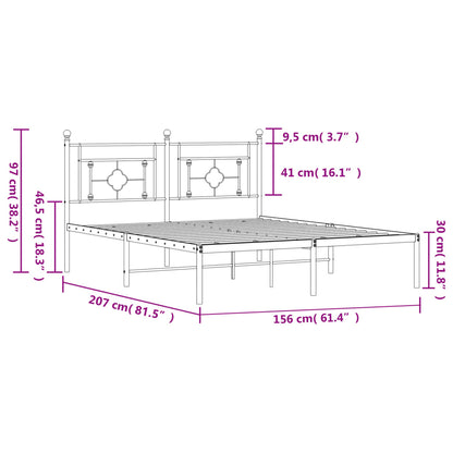 Metal Bed Frame without Mattress with Headboard White 150x200 cm King Size