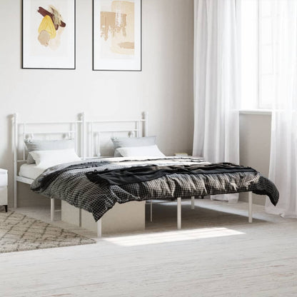 Metal Bed Frame without Mattress with Headboard White 150x200 cm King Size