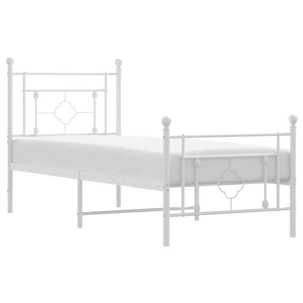 Metal Bed Frame without Mattress with Footboard White 75x190 cm Small Single