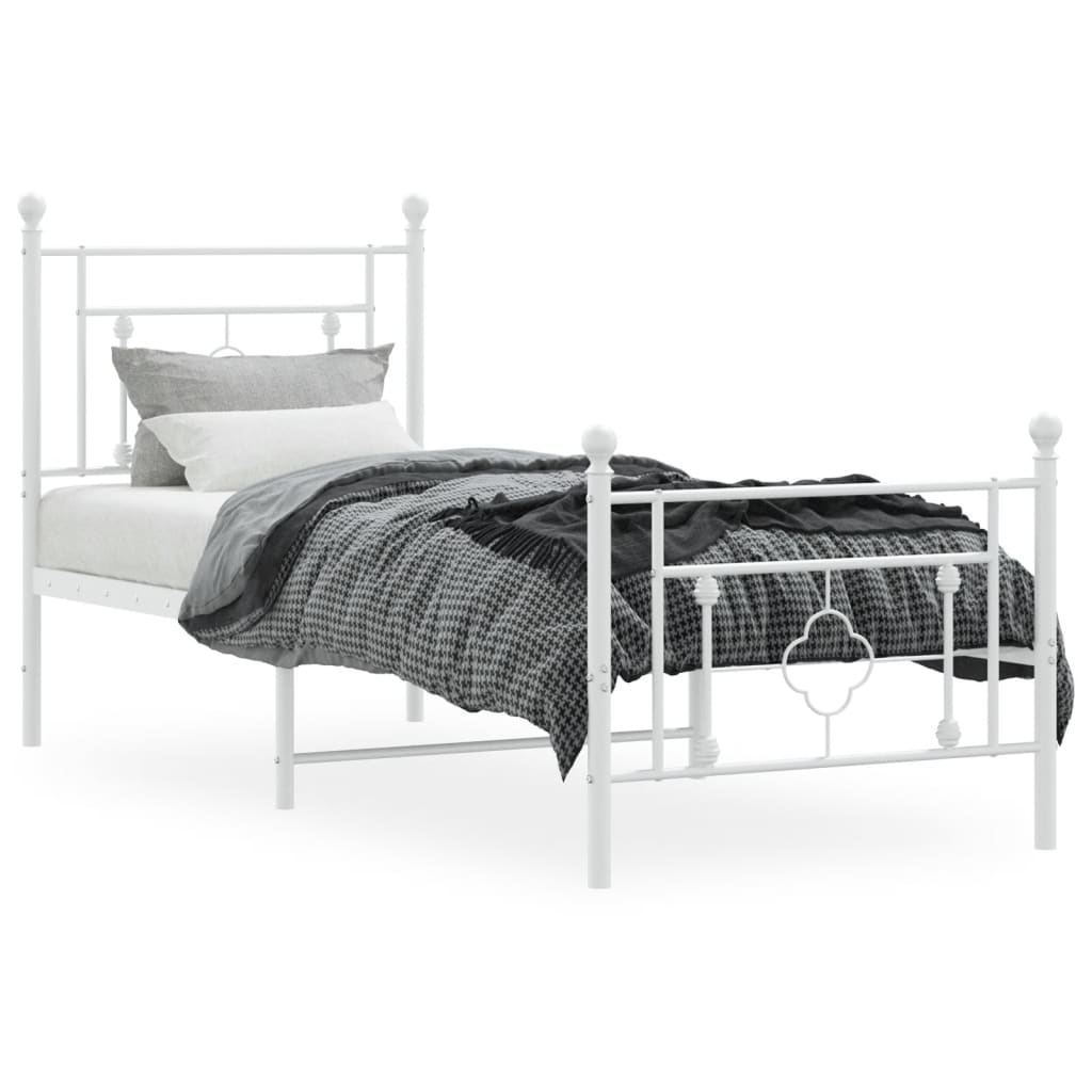 Metal Bed Frame without Mattress with Footboard White 75x190 cm Small Single