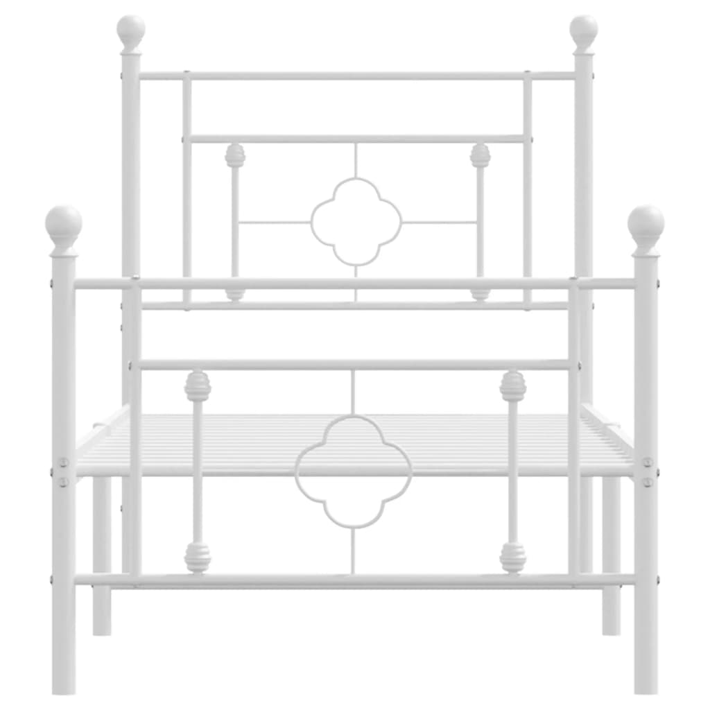 Metal Bed Frame without Mattress with Footboard White 75x190 cm Small Single