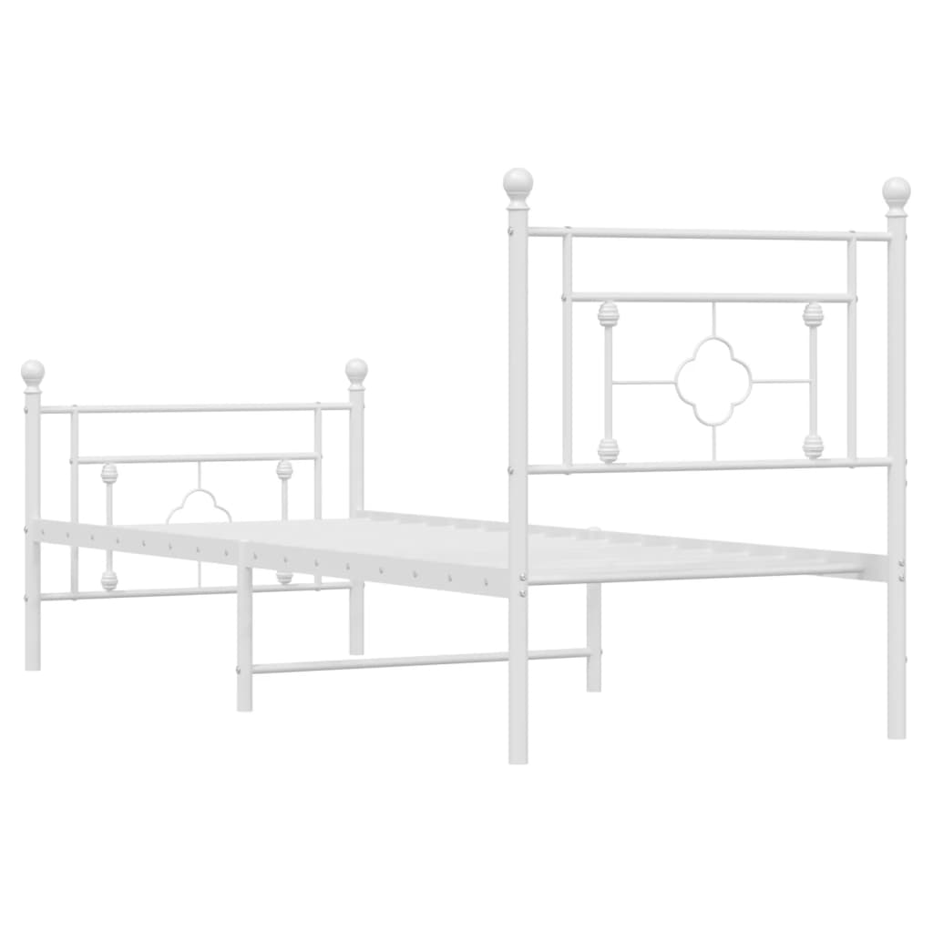 Metal Bed Frame without Mattress with Footboard White 75x190 cm Small Single