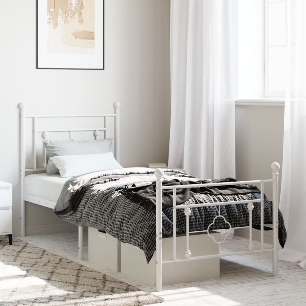 Metal Bed Frame without Mattress with Footboard White 75x190 cm Small Single