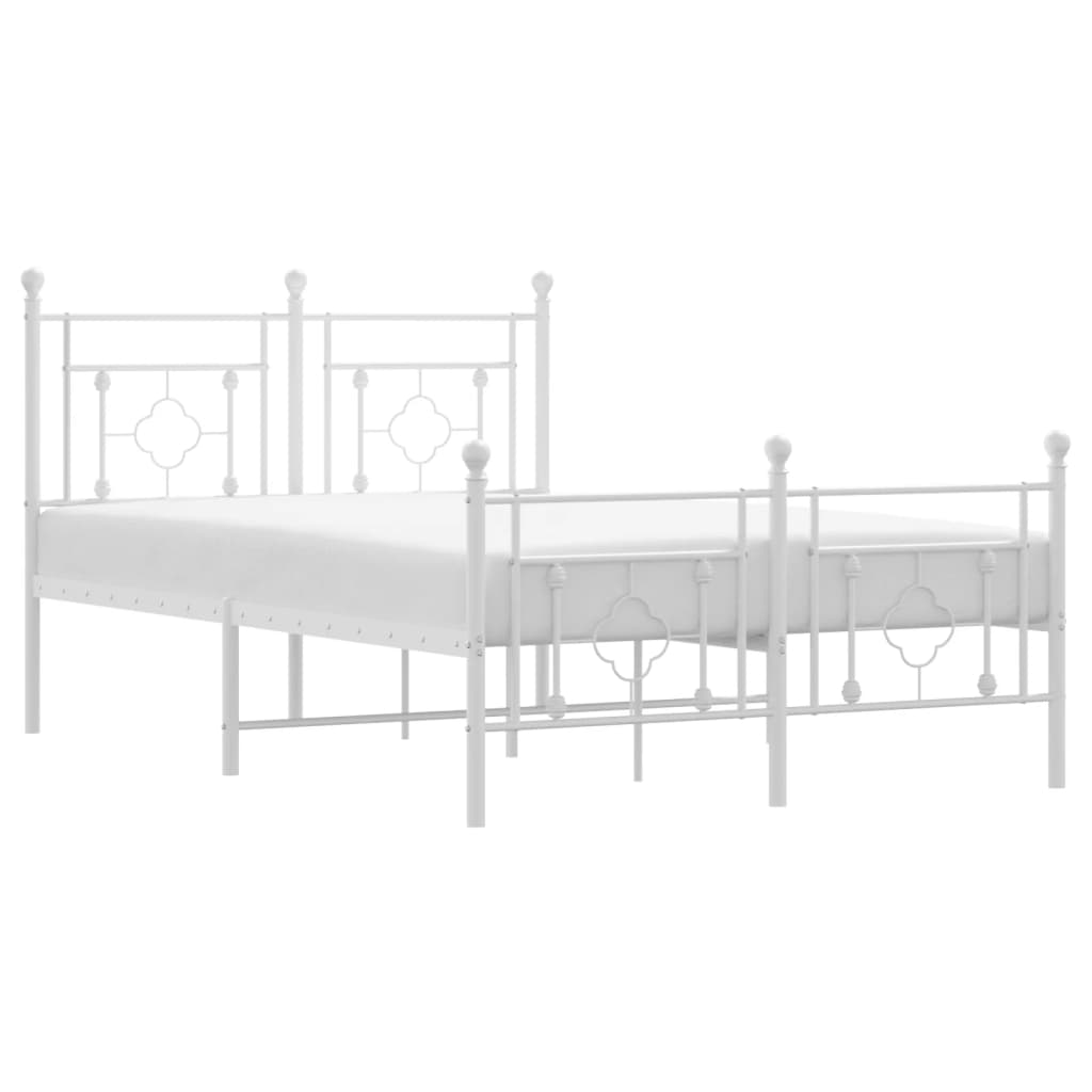 Metal Bed Frame without Mattress with Footboard White 120x190 cm Small Double