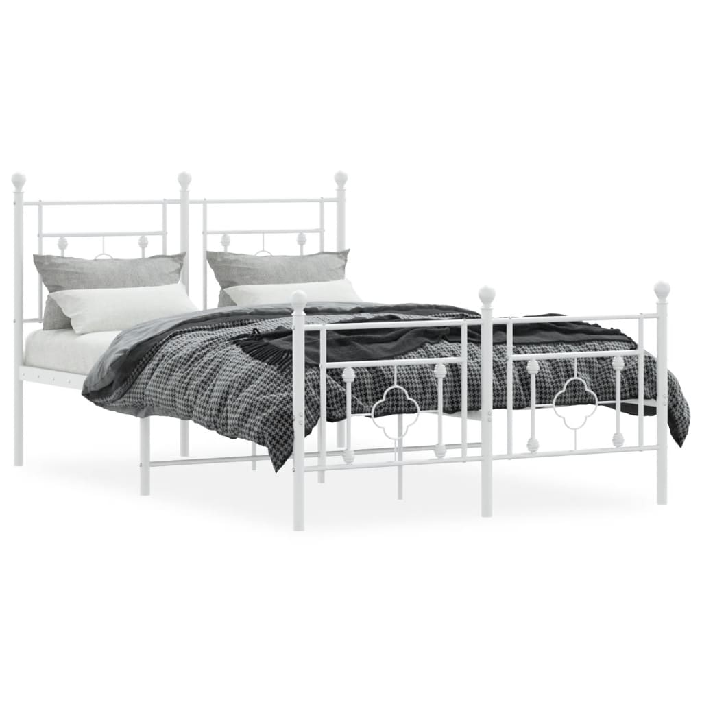 Metal Bed Frame without Mattress with Footboard White 120x190 cm Small Double