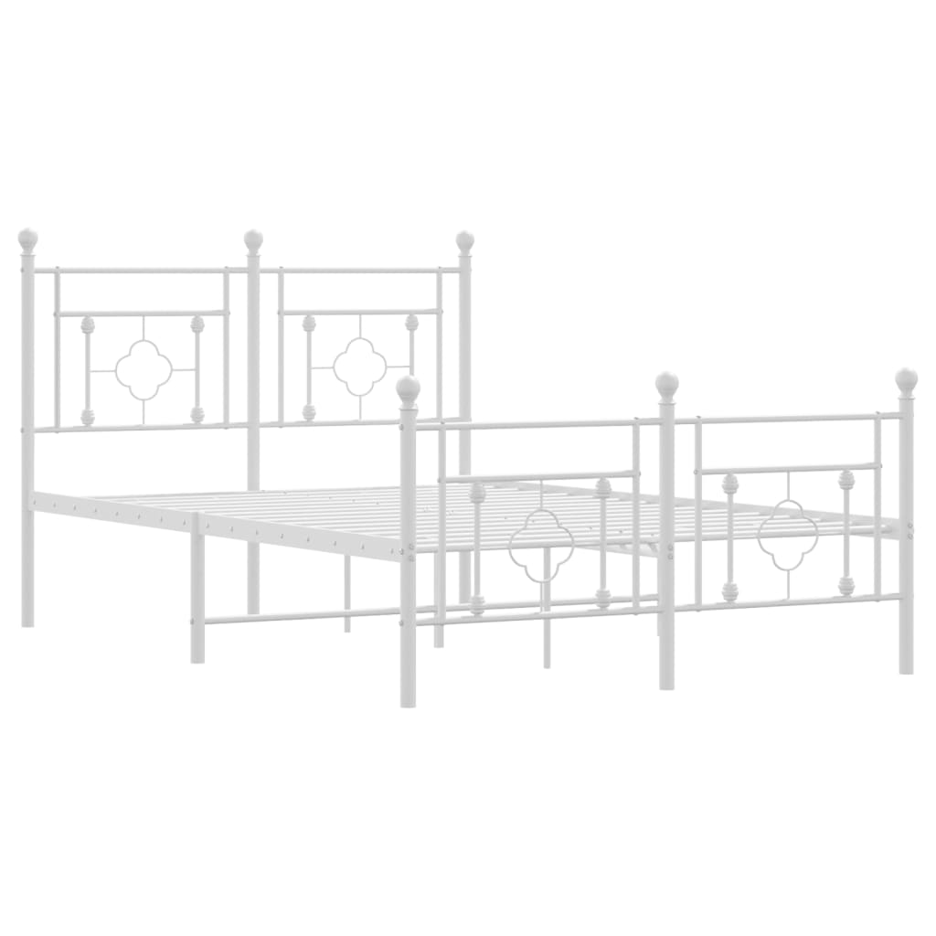 Metal Bed Frame without Mattress with Footboard White 120x190 cm Small Double