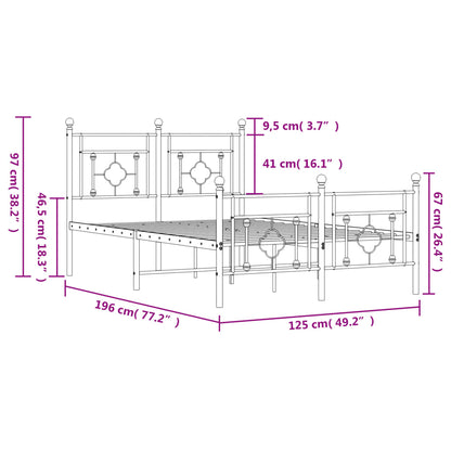 Metal Bed Frame without Mattress with Footboard White 120x190 cm Small Double