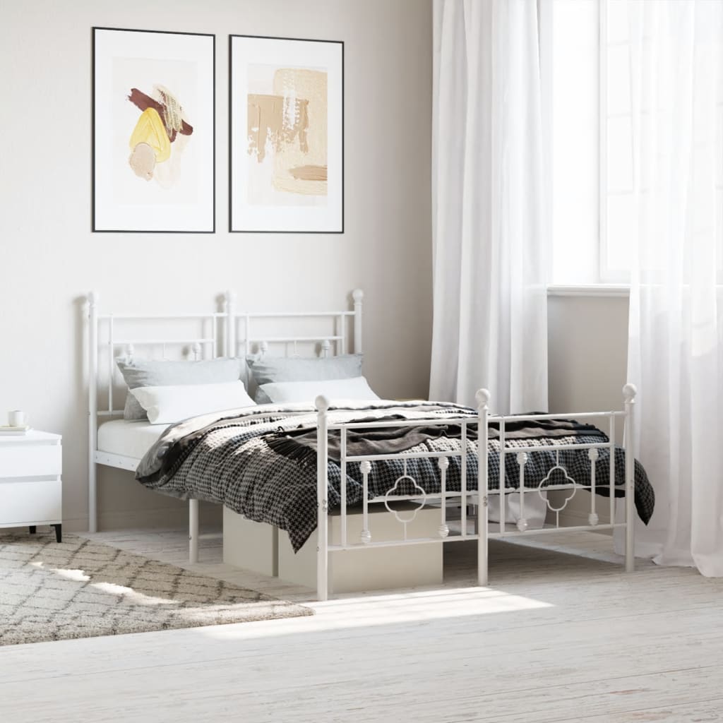 Metal Bed Frame without Mattress with Footboard White 120x190 cm Small Double