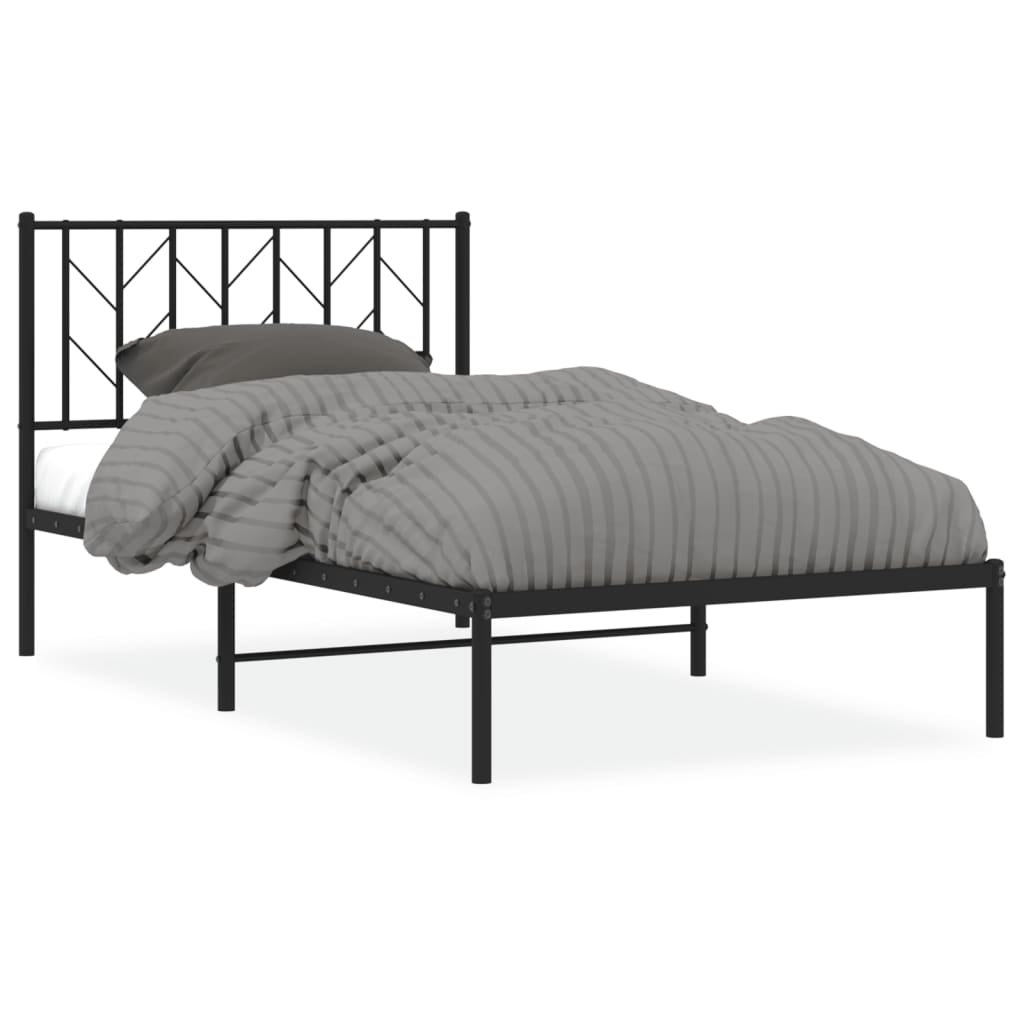 Metal Bed Frame without Mattress with Headboard Black 100x190 cm