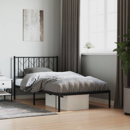 Metal Bed Frame without Mattress with Headboard Black 100x190 cm