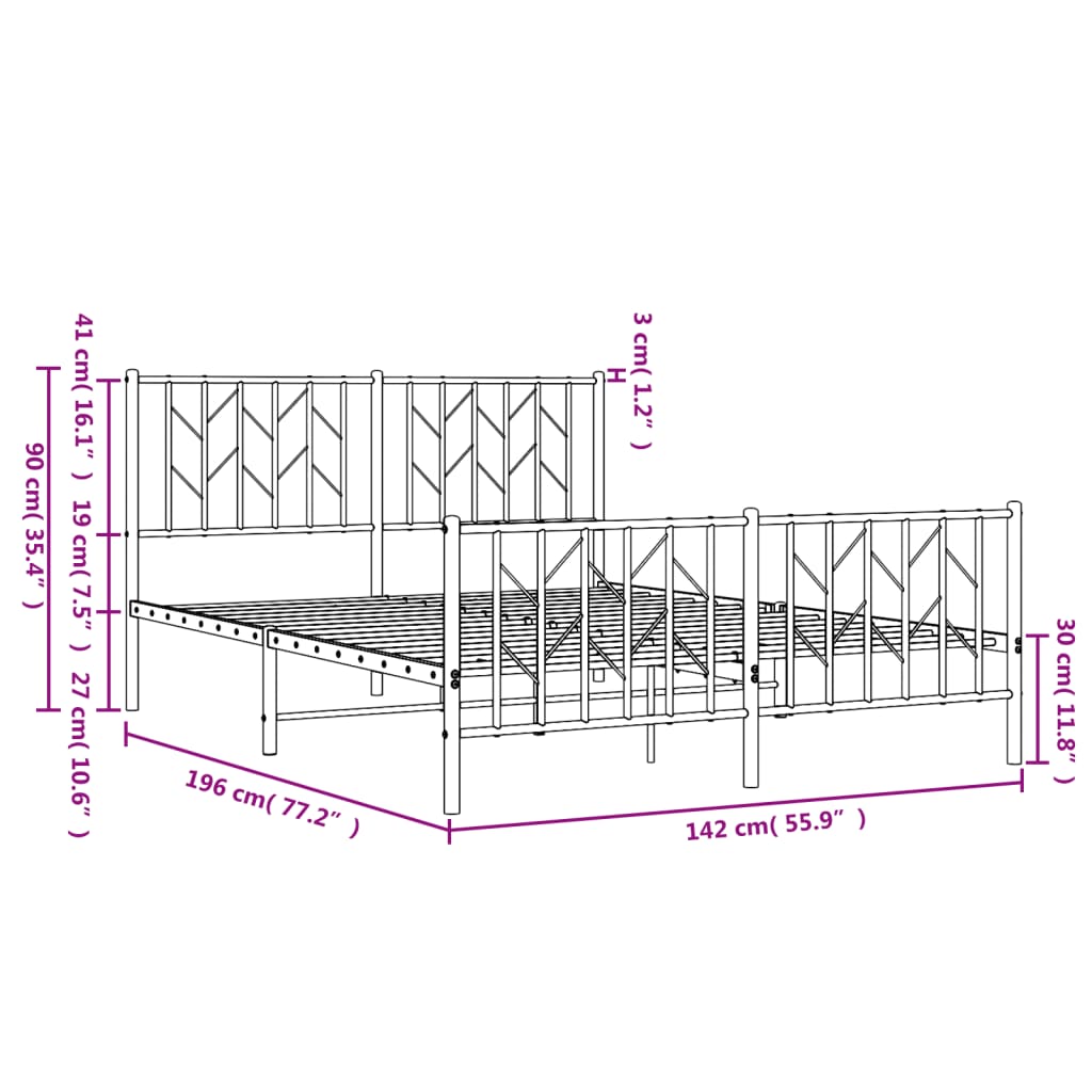 Metal Bed Frame without Mattress with Footboard Black 135x190 cm Double