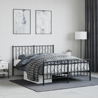 Metal Bed Frame without Mattress with Footboard Black 135x190 cm Double