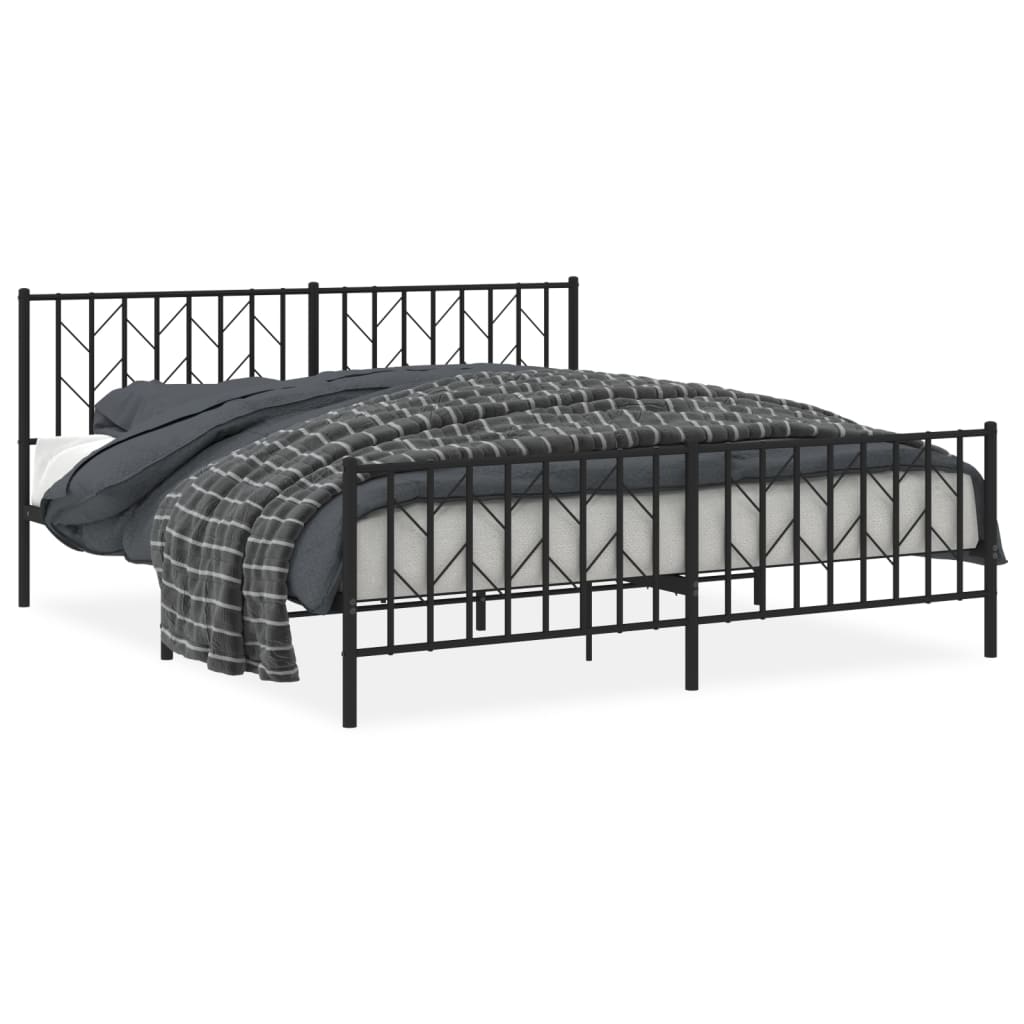 Metal Bed Frame without Mattress with Footboard Black 183x213 cm