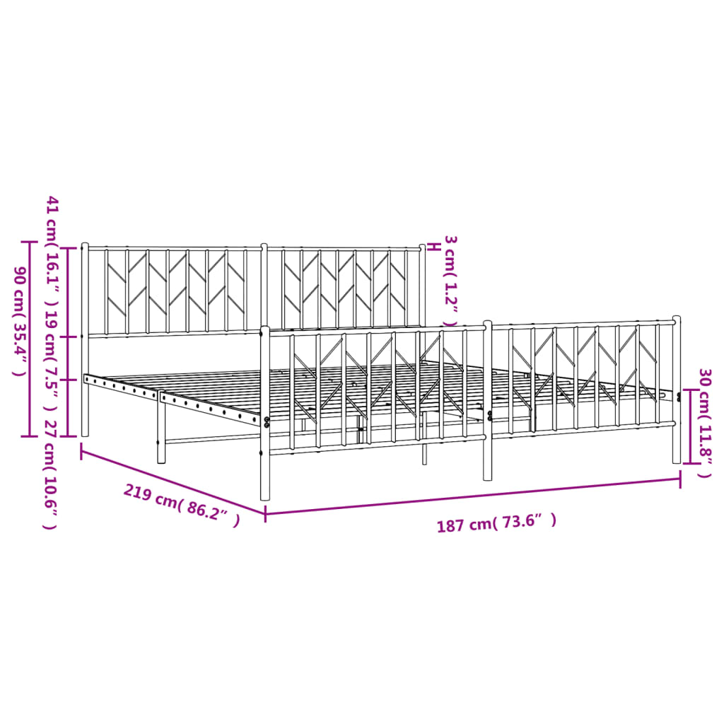 Metal Bed Frame without Mattress with Footboard Black 183x213 cm