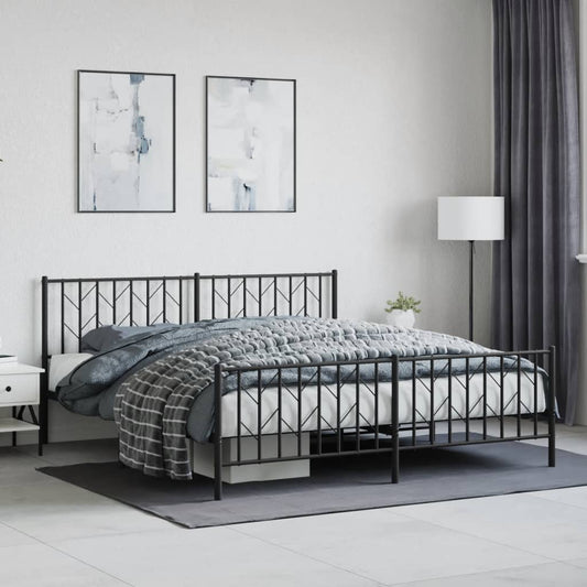 Metal Bed Frame without Mattress with Footboard Black 183x213 cm