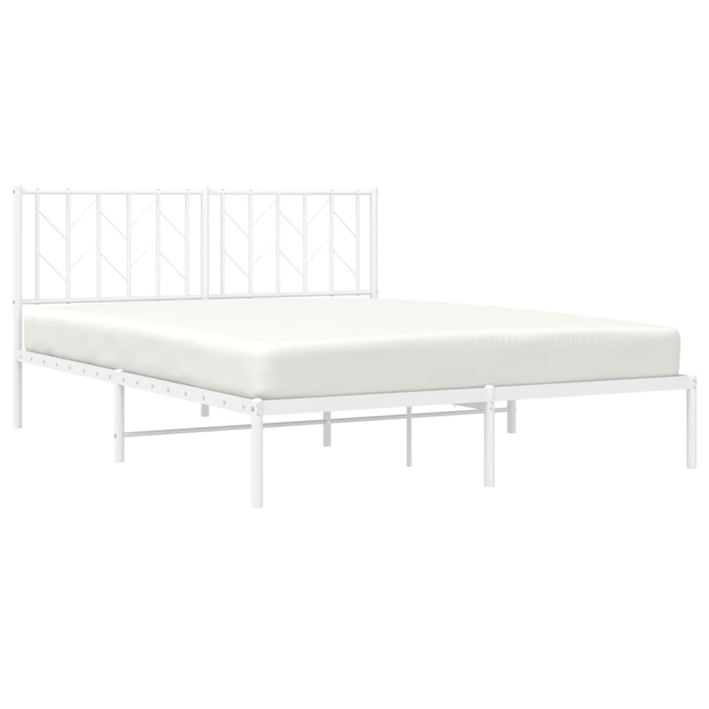 Metal Bed Frame without Mattress with Headboard White 150x200 cm King Size