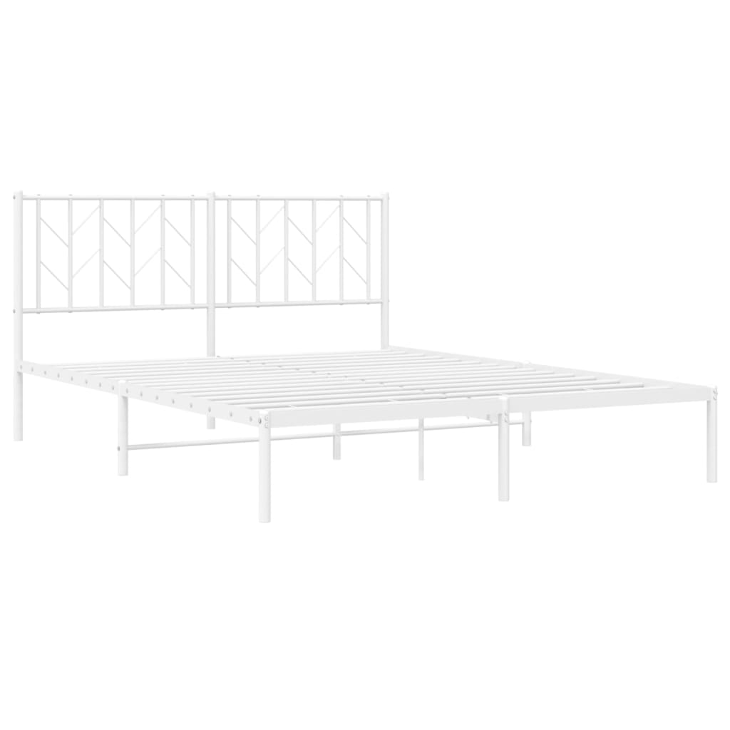 Metal Bed Frame without Mattress with Headboard White 150x200 cm King Size