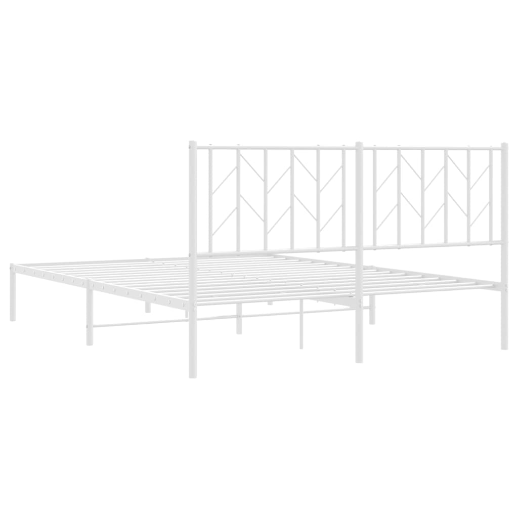 Metal Bed Frame without Mattress with Headboard White 150x200 cm King Size