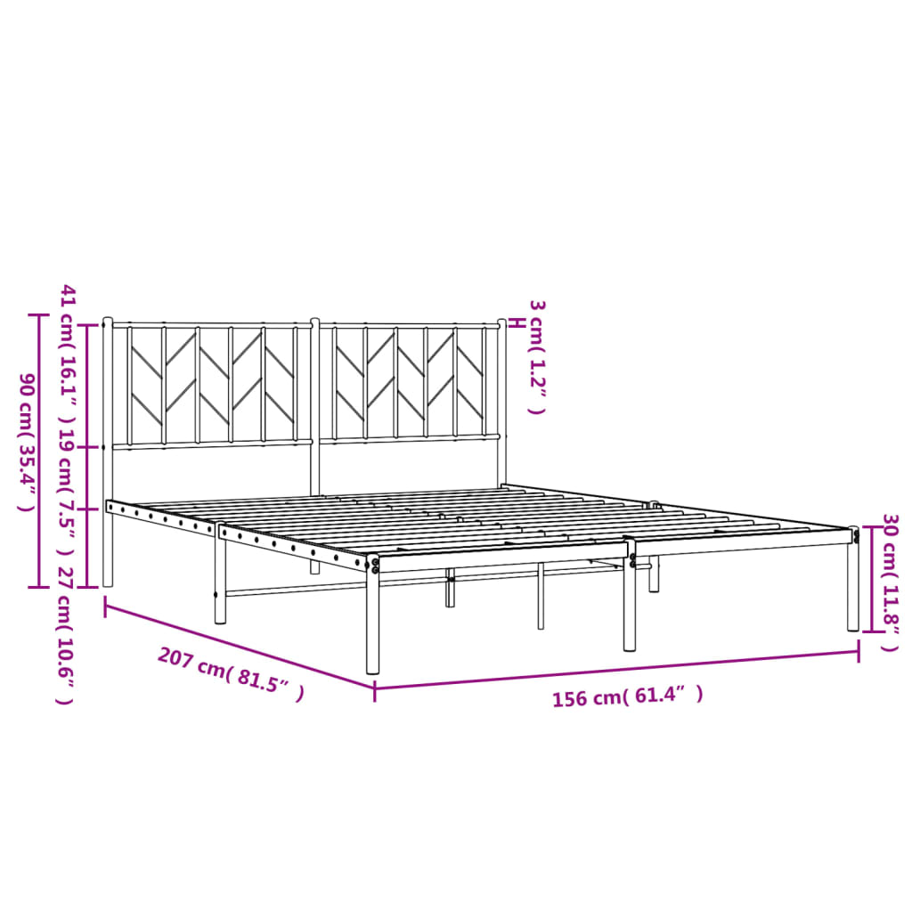 Metal Bed Frame without Mattress with Headboard White 150x200 cm King Size