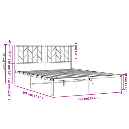 Metal Bed Frame without Mattress with Headboard White 150x200 cm King Size