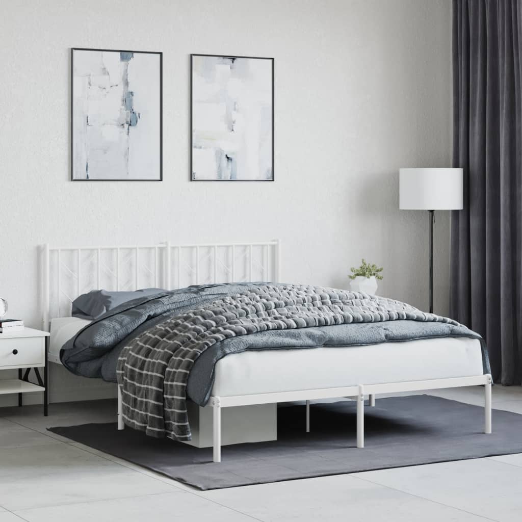 Metal Bed Frame without Mattress with Headboard White 150x200 cm King Size