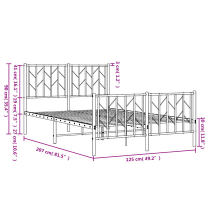 Metal Bed Frame with Headboard and Footboard White 120x200 cm