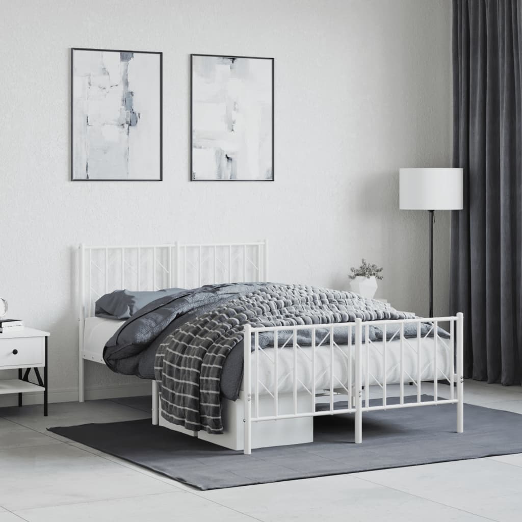 Metal Bed Frame with Headboard and Footboard White 120x200 cm