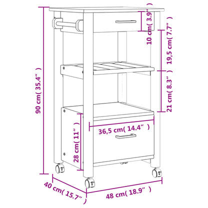 Kitchen Trolley MONZA 48x40x90 cm Solid Wood Pine