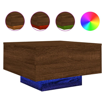 Coffee Table with LED Lights Brown Oak 55x55x31 cm