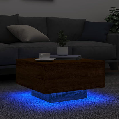 Coffee Table with LED Lights Brown Oak 55x55x31 cm