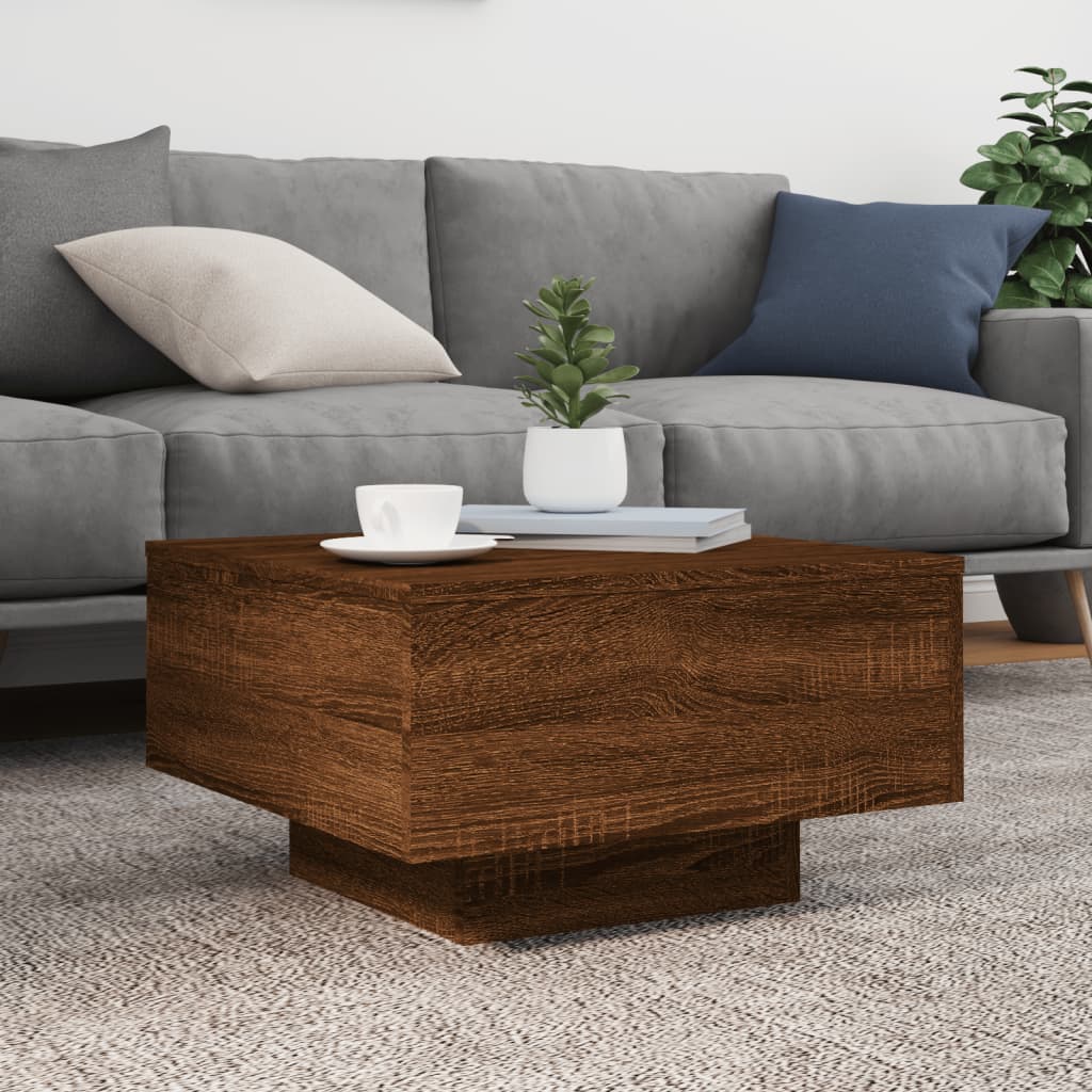 Coffee Table with LED Lights Brown Oak 55x55x31 cm