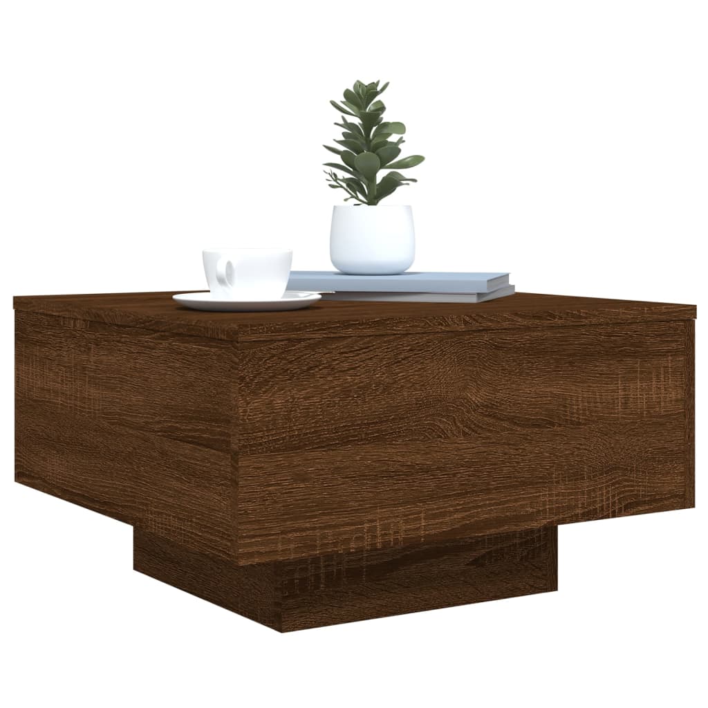 Coffee Table with LED Lights Brown Oak 55x55x31 cm