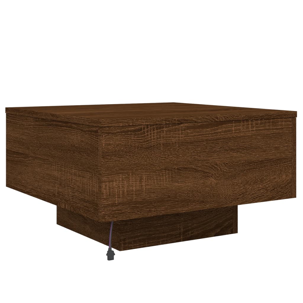 Coffee Table with LED Lights Brown Oak 55x55x31 cm