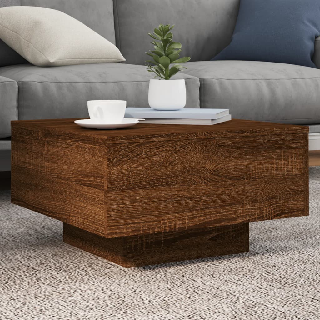 Coffee Table with LED Lights Brown Oak 55x55x31 cm