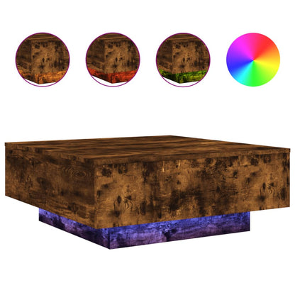 Coffee Table with LED Lights Smoked Oak 80x80x31 cm