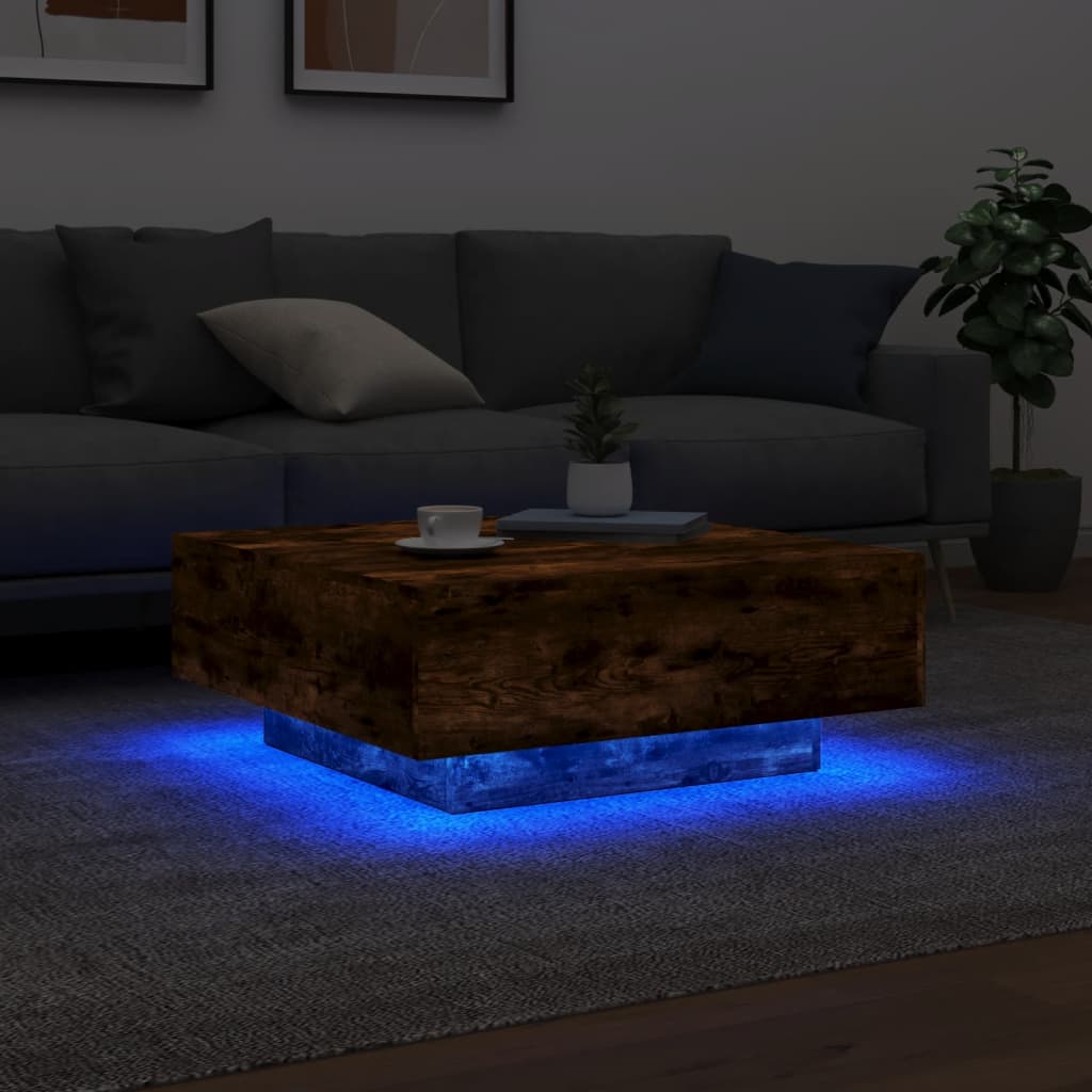 Coffee Table with LED Lights Smoked Oak 80x80x31 cm