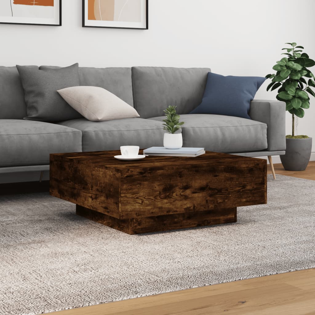 Coffee Table with LED Lights Smoked Oak 80x80x31 cm