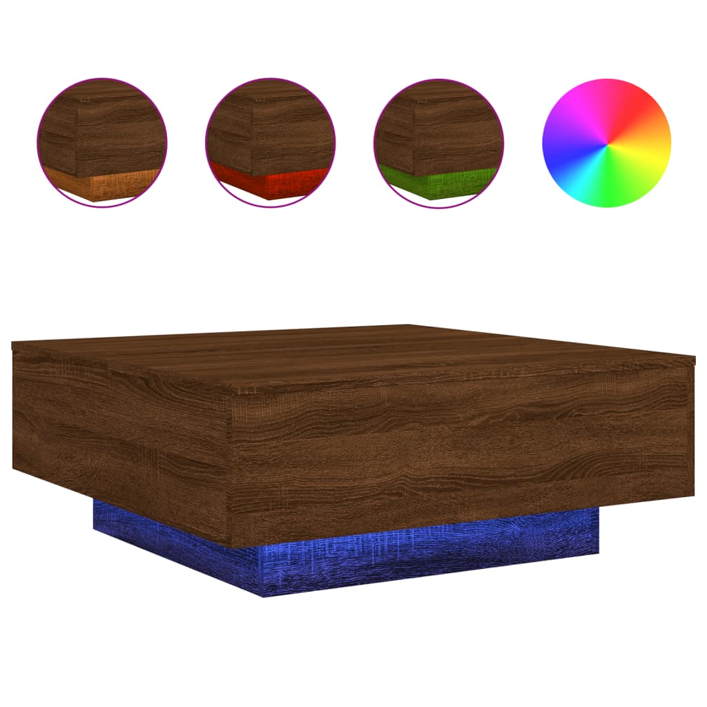 Coffee Table with LED Lights Brown Oak 80x80x31 cm